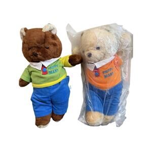 Vintage Preppy Bear Plush Stuffed Animal Toy Set 15” Green And Orange Polo